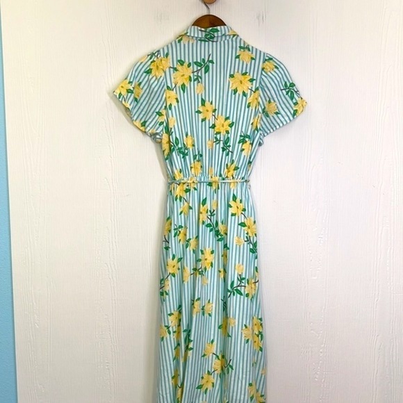 Draper James RSVP - Yellow Magnolia Teal Stripe Button Down Shirt Maxi Dress XS - Picture 12 of 13